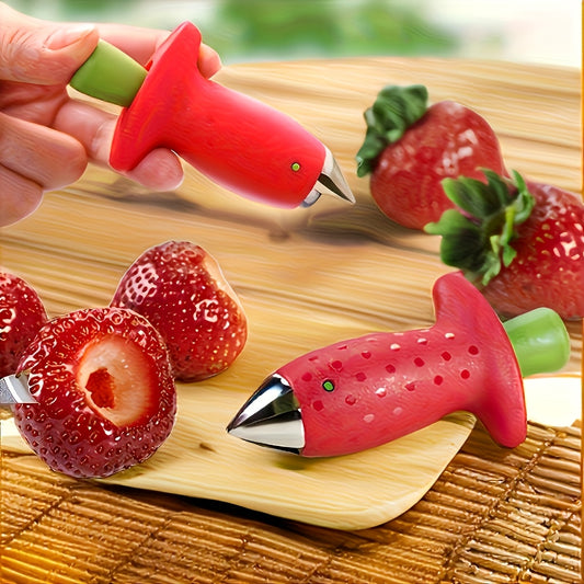 [Easy Strawberry Huller] Easy-to-Use 1pc Strawberry Huller Tool | Stainless Steel Core Remover with Red Handle, No Electricity Needed, Ideal for Thanksgiving & Mother's Day Gift, Fresh Strawberry Prep Kitchen Gadget