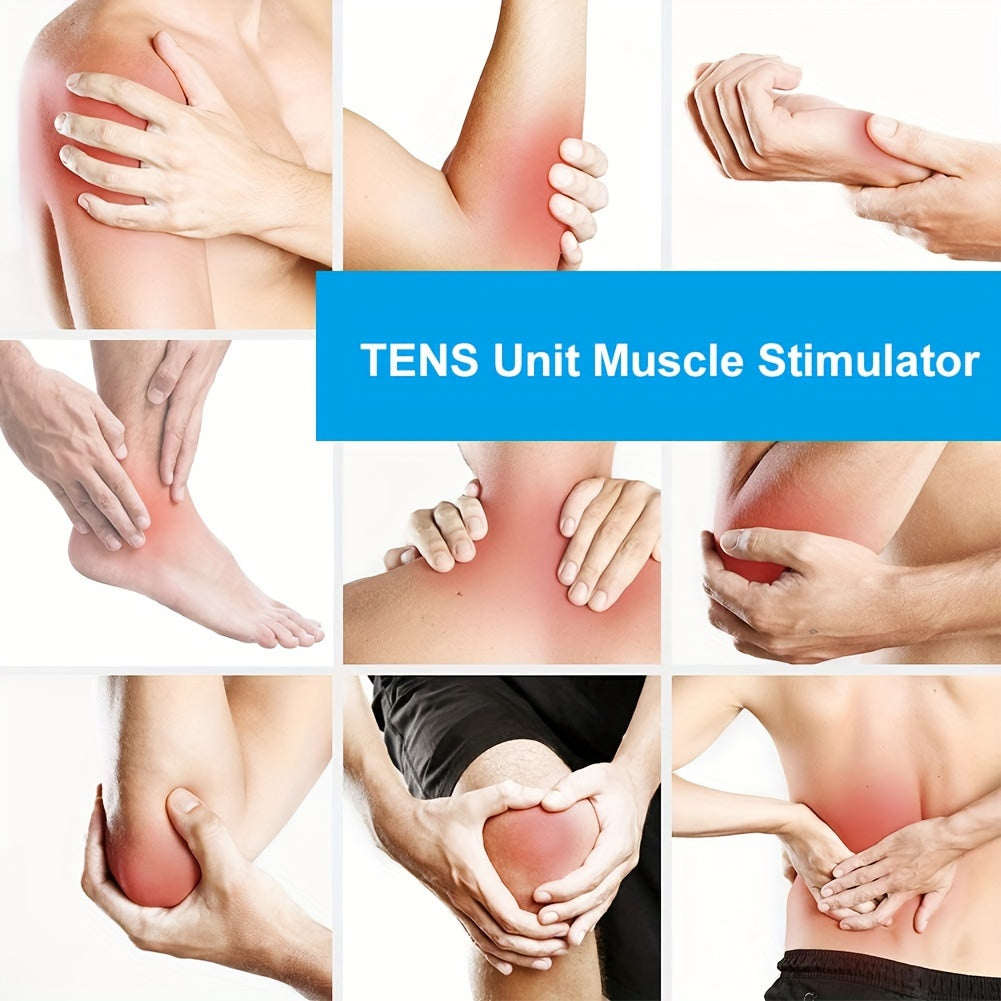 [Portable TENS Stimulator] Portable Rechargeable TENS Unit Muscle Stimulator Machine | 1pc Independent Dual Channel, 10 Modes, 20 Levels of Intensity, with 4pcs 2"x2" Premium Electrode Pads