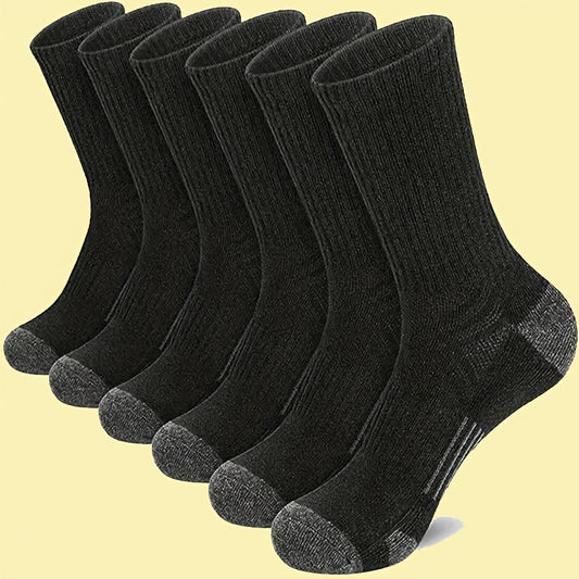 [Heavy-Duty Thermal Socks] 6-Pair Heavy-Duty Thermal Long Tube Socks for Men - Extra Thick Cushioned Winter Socks, Black Crew-Length for Gym, Hiking, Everyday Cold Weather - Bulk Pack (6 Pairs) - Ideal Gift for Men