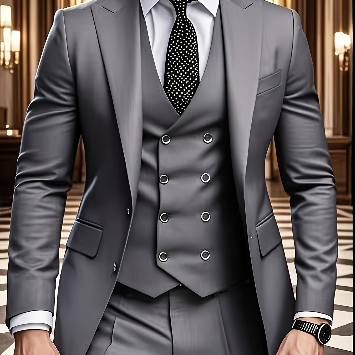 [Three-Piece Suit Set] Men's Three-Piece Suit Set with Vest and Trousers for Weddings and Formal Occasions