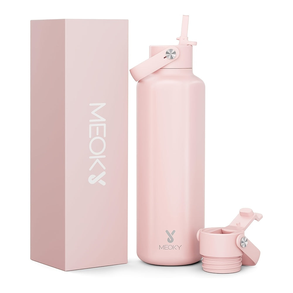 Meoky 24oz Hexagonal Insulated Stainless Steel Water Bottle - Leakproof, BPA-Free, Keeps Drinks Cold for 24 Hours, with Lid & Spout, Portable with Handle - Ideal for Sports, Fitness, Hiking, Driving - Great Thanksgiving & Chr