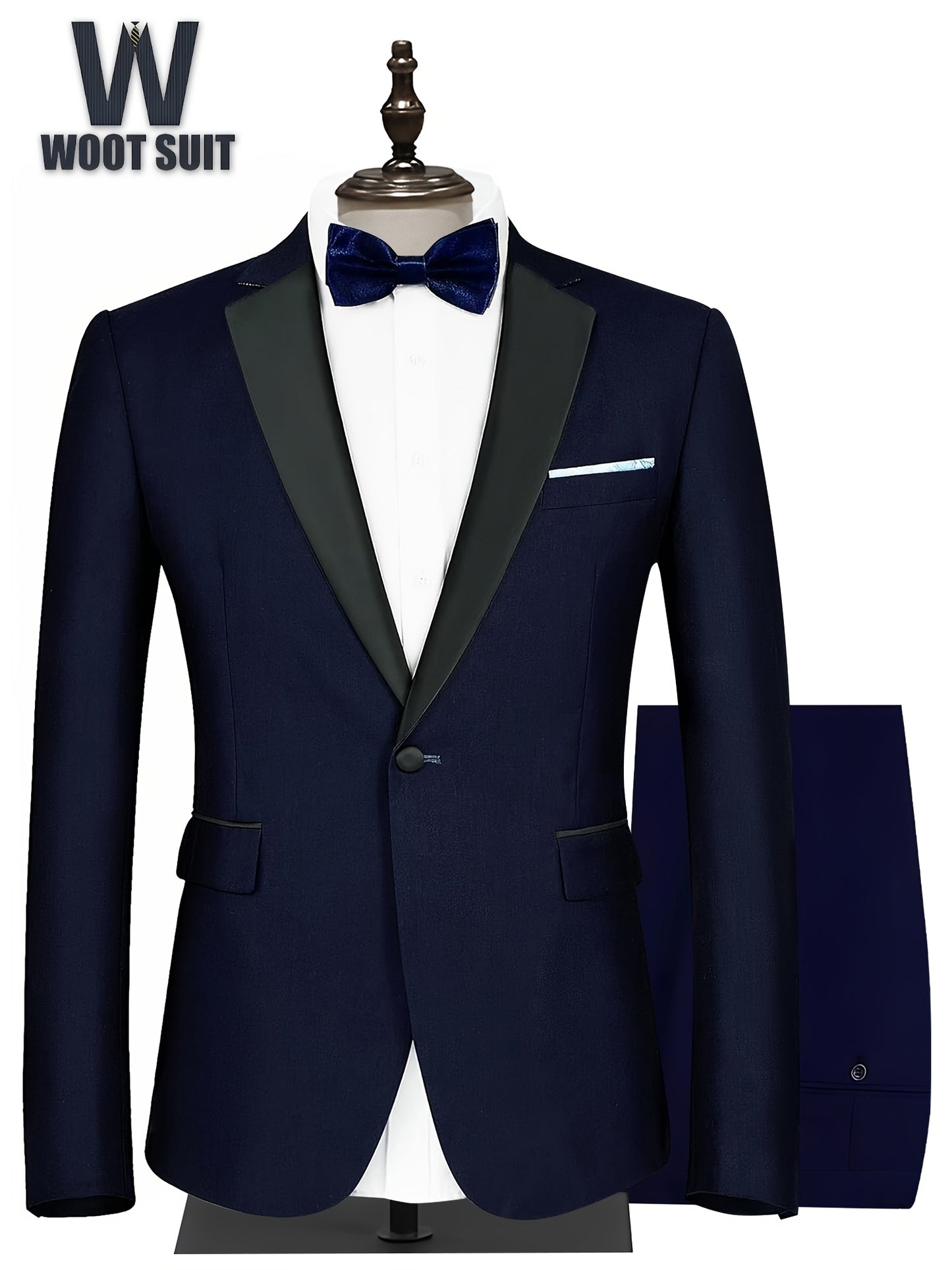 Men'S Slim Fit 2pcs Tuxedo Suit, One-Button Blazer & Pants Set With Bow Tie For Wedding, Prom, And Formal Events