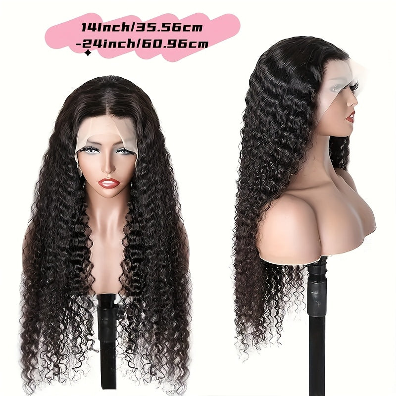 13x4 HD Transparent Lace Front Wig Human Hair - Pre Plucked Glueless Deep Curly & Wavy Natural Brown Lace Frontal Wig with 200% Density, Wet & Wavy Texture for /, Natural Color Blonde/Red Highlights (No Glue Needed)