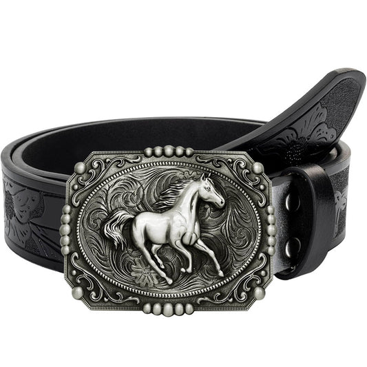 MTTZO Western Vintage Belt - Cowboy buckle, Faux Leather Belt for Men & Women, Western Costume Party, Everyday Formal Outfits - Vintage Western Accessory, Cowboy Belt, Formal Outfit Belt, Embossed Design, Durable Buckle, Stat
