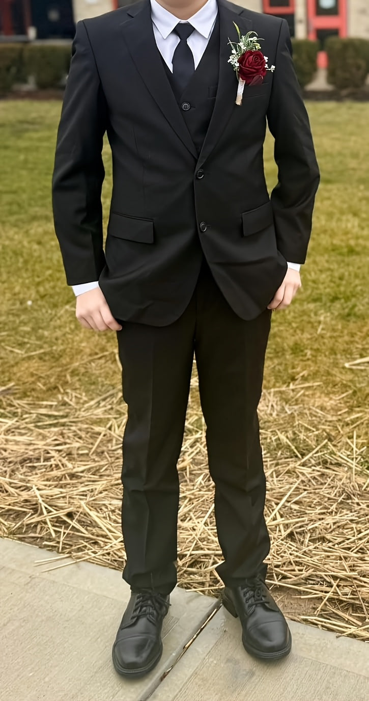 Lycody Boys Suits 4pcs Black Blazer Vest Pants With Random Tie Suit Set For Boy Slim Fit Kids Formal Wedding Dress 5-16Y