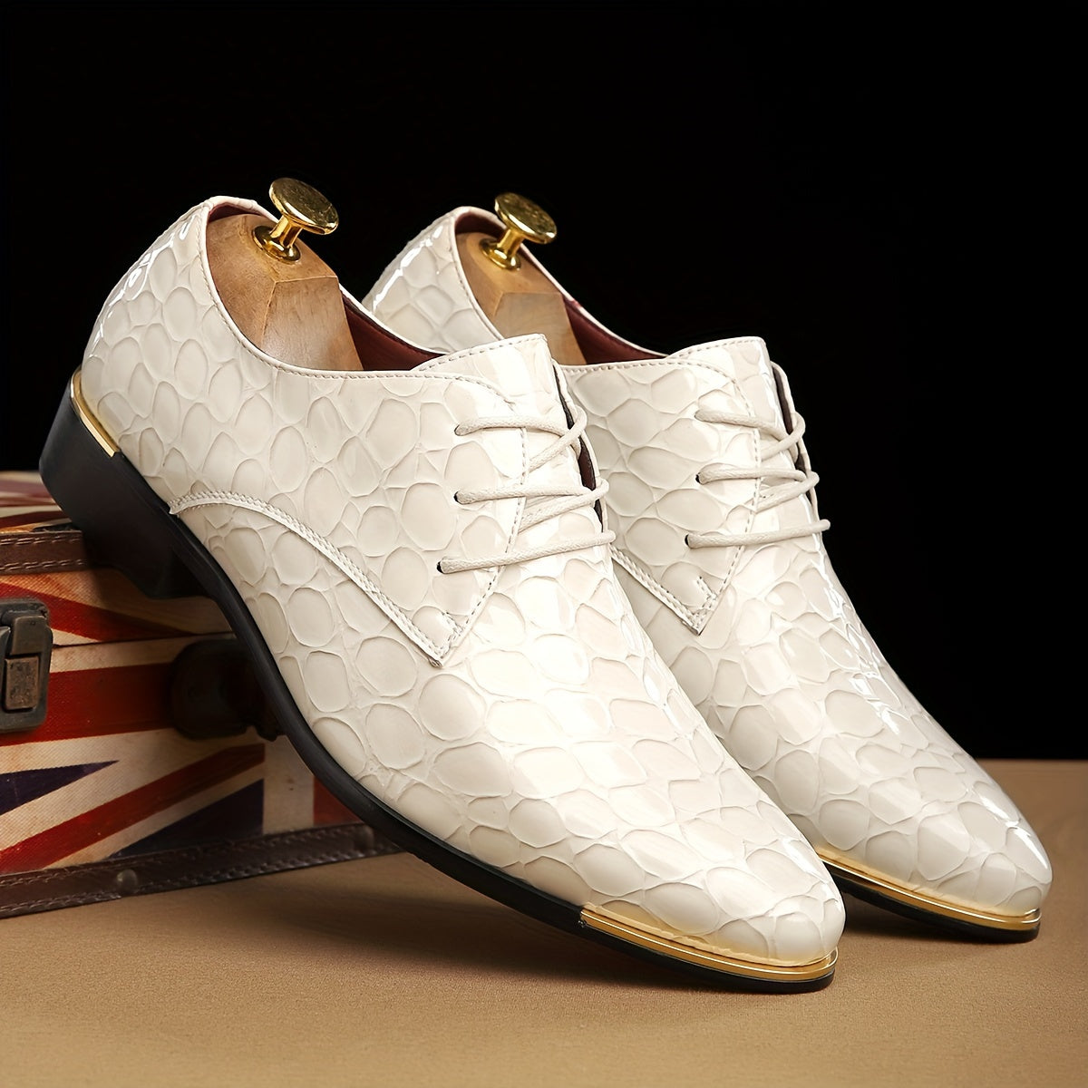 Plus Size Men's Vintage Plain Toe Derby Shoes, Comfy Non Slip Lace Up Durable Rubber Sole Business Occasion Shoes, Men's Footwear