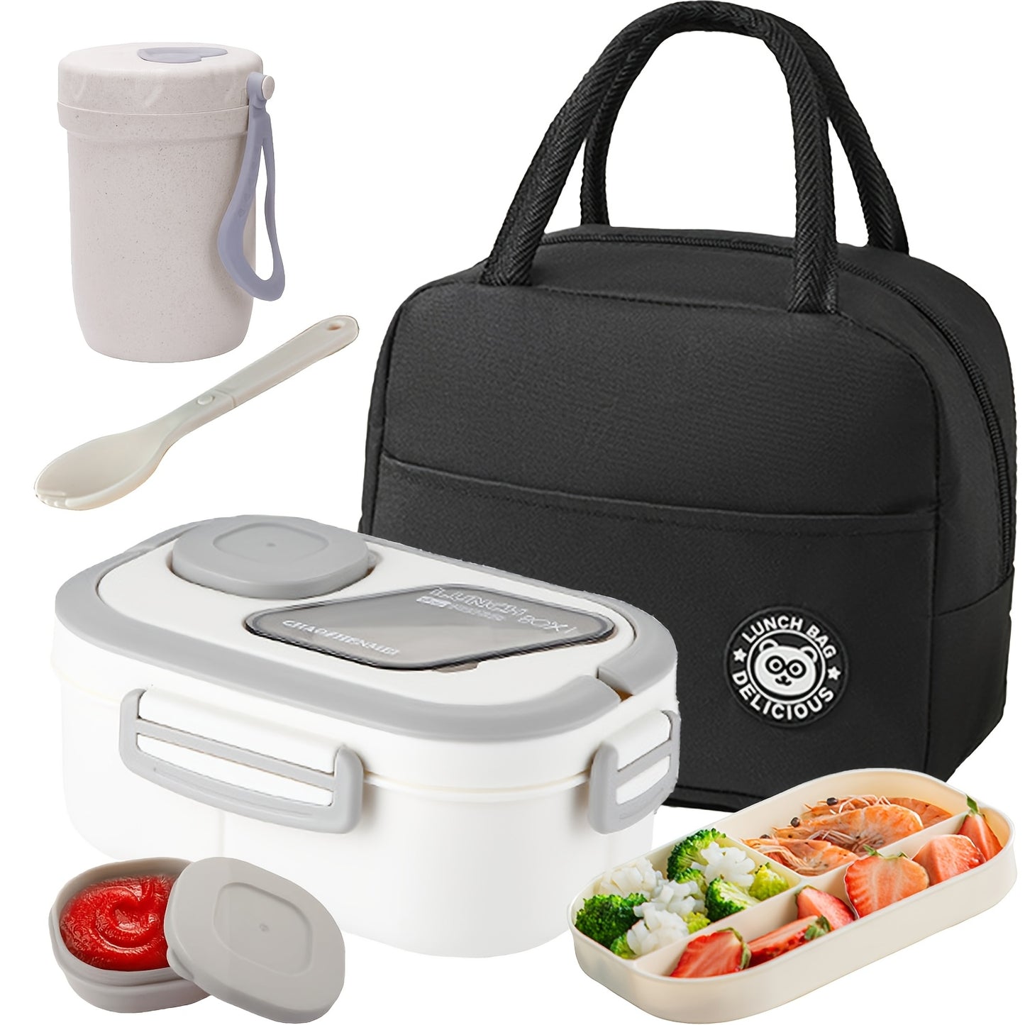 [Lunch Box Set/only Lunch Box][Local Warehouse]Halloween Gift-2-tier 6 Compartments Lunch Box Set. Bento Box For School, Office, Outdoor Picnic. |Food Storage Container|Kitchen Accessories|Bento Box With Lunch Bag|