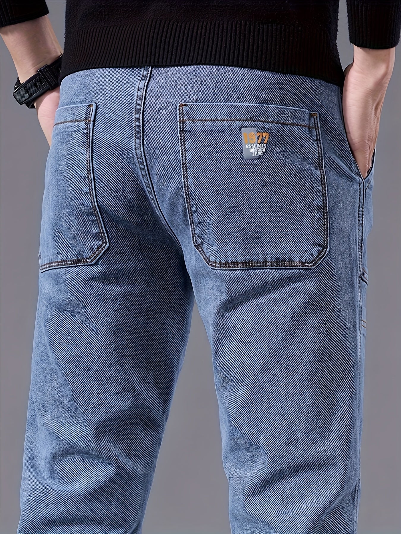 Men'S Small Straight Tube Style Fashionable Printed Six Pocket Design Micro Elastic Denim Pants