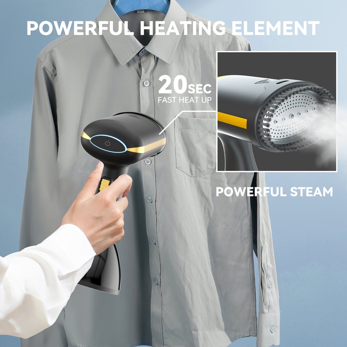 1100W High-Power Handheld Hanging Ironing Machine - Portable Steam Iron with 300ml Large Capacity Water Tank, 20S Fast Fogging, Stainless Steel Panel & 110V Plug for Home & Travel, Wrinkle Removal for All Clothing Fabrics, Tr