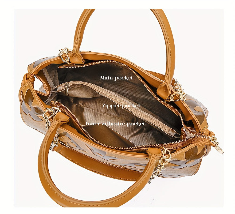 [Elegant Floral Tote Bag] IVKMIVK Women's Floral Embossed Tote Bag - Elegant Synthetic Faux Leather with Golden-Tone Hardware, Large Capacity, Perfect for Daily Commute, Office, and Travel | Floral Embossed Design | Office To