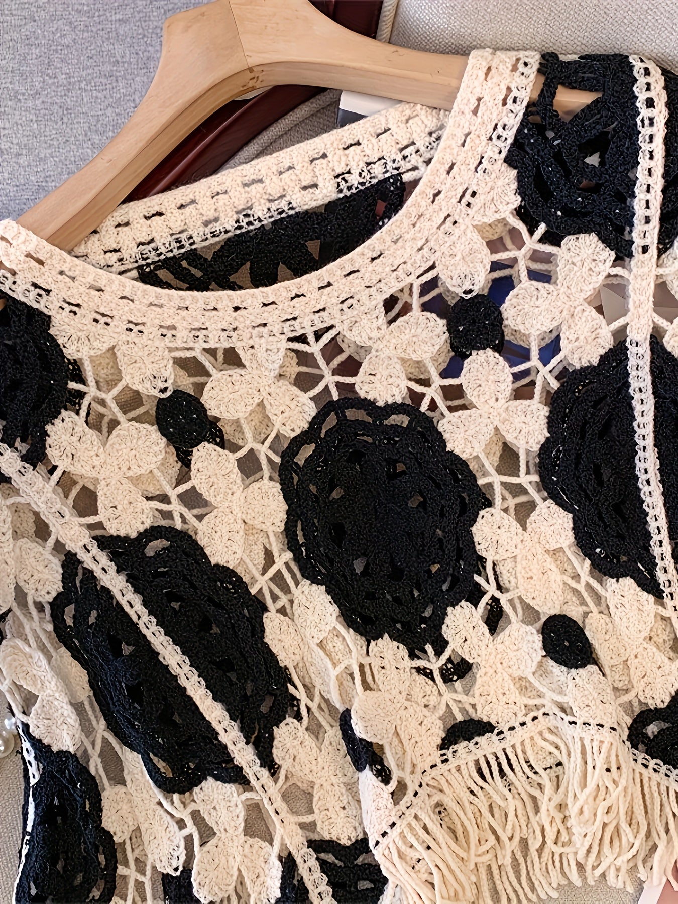 Boho Chic Cardigan Handmade Bohemian Crochet Cardigan Sweater for Women - Long Sleeve Semi-Sheer Cover-up with Ethnic Geometric Pattern in Beige/Brown, Loose Fit for Beach, Parties, Everyday - Boho Chic, Lace-like Layering