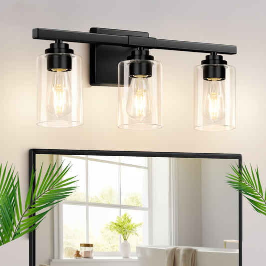 3/4/5-Light Bathroom Vanity Fixture - Modern Matte Black Bathroom light with Clear Glass Shades, Semi-Flush Mount or Surface Mount Wiring, Hardwired Vanity Lighting for Bathroom, Bedroom, Living Room - No Bulbs Included - Ide