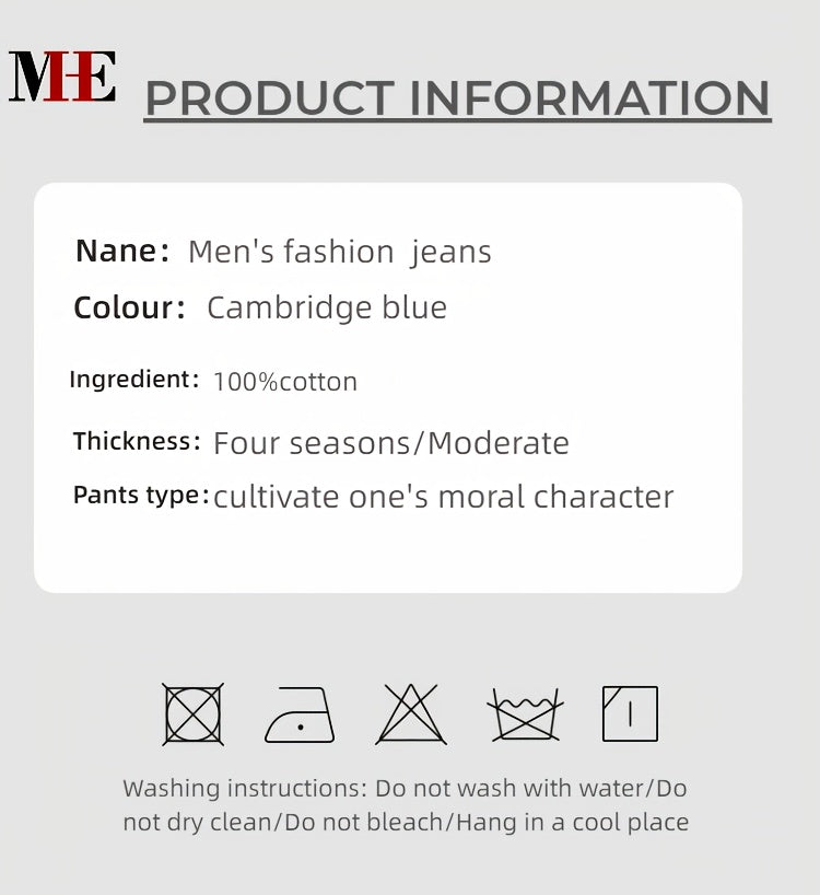 HME Men's Classic Blue Jeans - Mid-Rise Loose Straight-Leg Non-Stretch Pants, Machine Washable Vintage Washed Look with Flip-Over Back Pockets - Everyday Casual Jeans for Year-Round Wear
