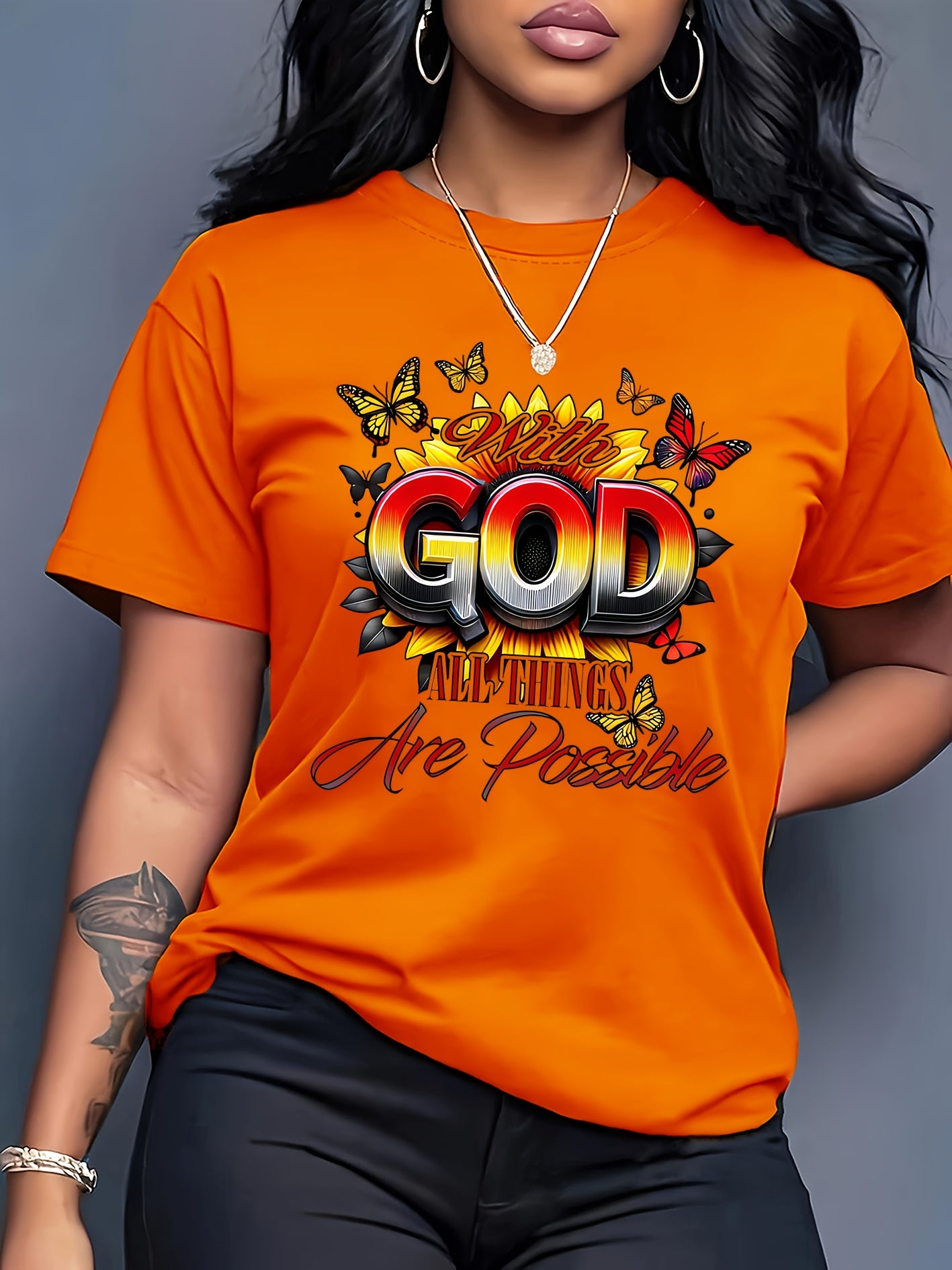 [GOD Print] Women's Short Sleeve T-Shirt | 100% Polyester | Machine Washable | Casual Top for Women