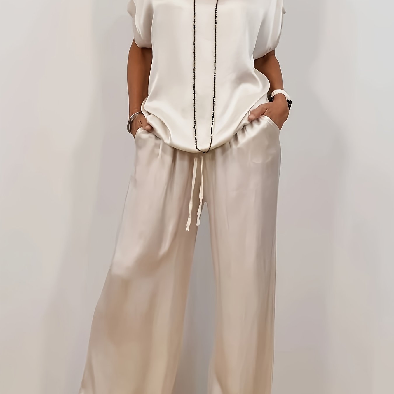 [Trendy Casual Set] Trendy Casual Set: Spring/Summer Loose Shirt & Wide Leg Pants