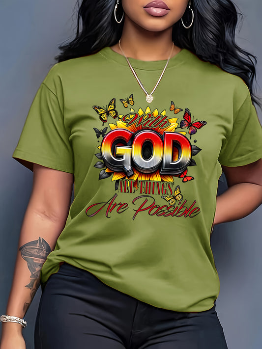 [GOD Print] Women's Short Sleeve T-Shirt | 100% Polyester | Machine Washable | Casual Top for Women