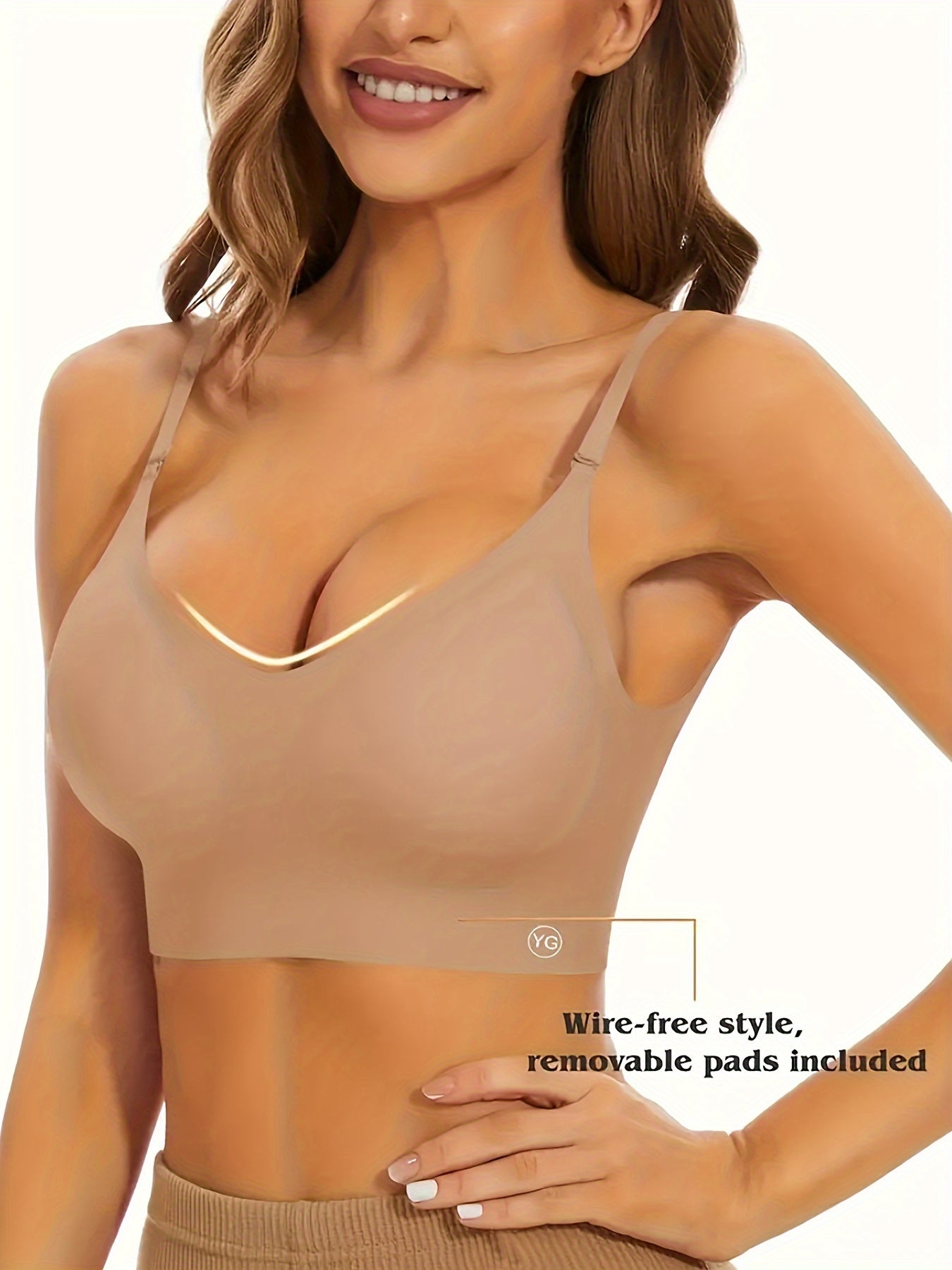 Women's Seamless T-Shirt Bra with Removable Padding - Polyamide Spandex Blend, Low Back, Convertible Straps, Wire-Free, Solid Color Basics
