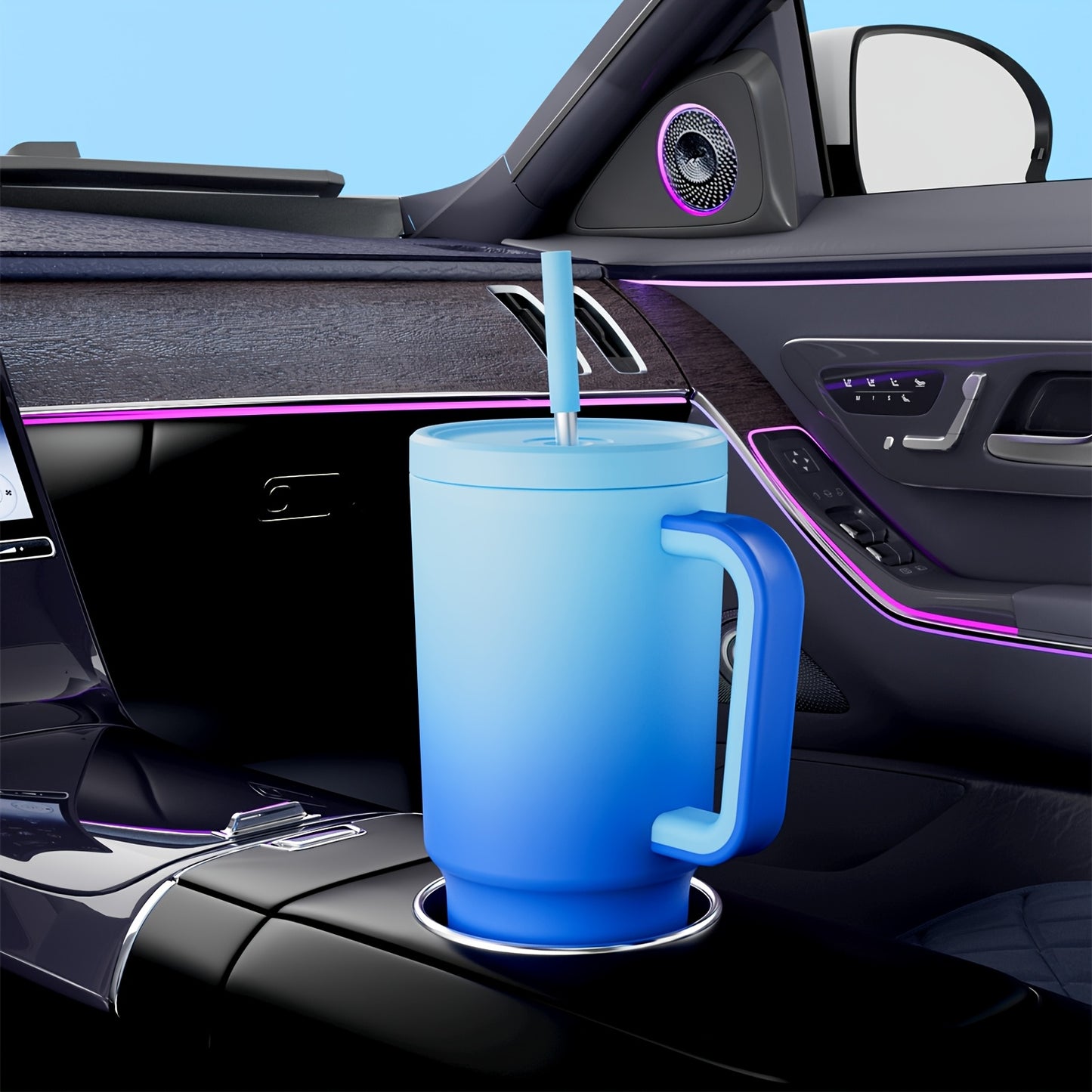 1pc Meoky 30oz Stainless Steel Tumbler with Handle, Lid & Straw - BPA-Free, Leak-Proof Insulated Travel Mug, Keeps Drinks Hot for 8 Hours, Cold for 24 Hours, Hand Wash Only