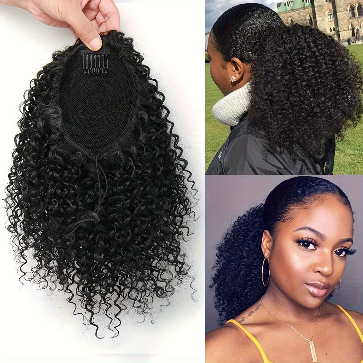 14 Inch Black Curly Ponytail Extension | Synthetic Curly Wave Ponytail with 2 Clips & Drawstring, Elegant Volume-Enhanced Hairpiece for Weddings, Parties, Photoshoots - Naturallooking Waves, Secure Attachment