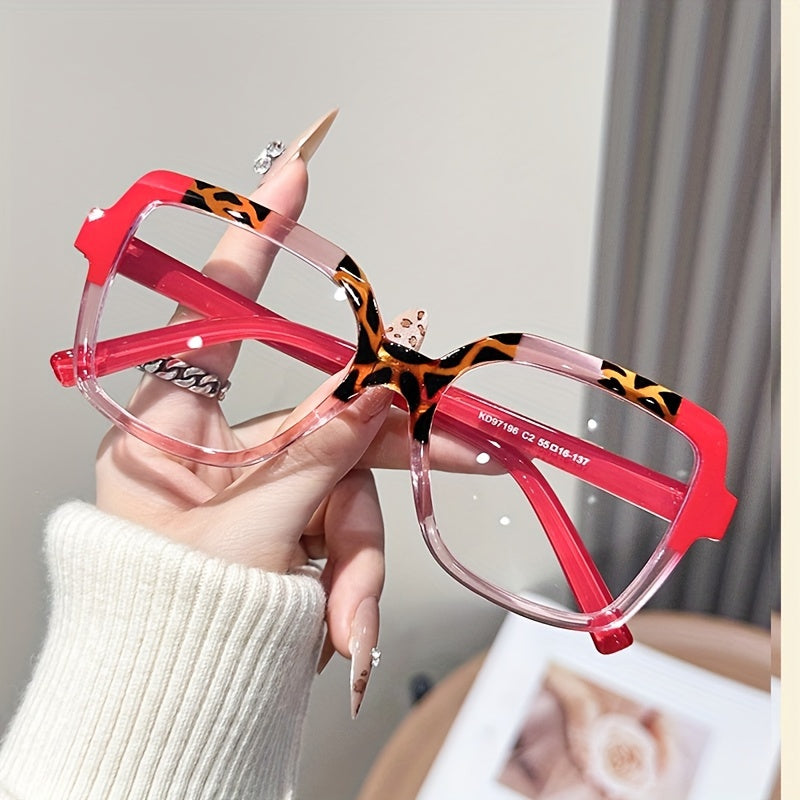 [Clear Lens Square Frame Glasses] Elegant Square Frame Clear Lens Glasses for Women - Fashionable Color Block Design, Durable Plastic Frame