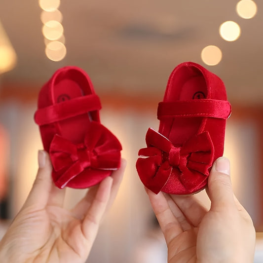 [Princess Mary Jane Flats] Princess Baby Girls Mary Jane Flats With Bowknot | First Walker Shoes Crib Shoes Wedding Party Christmas Dress Shoes