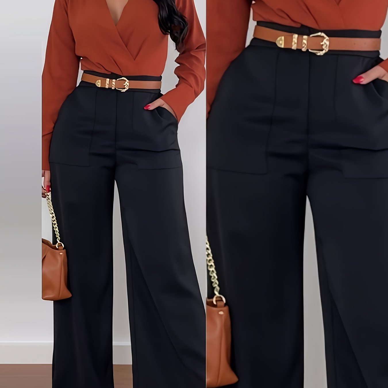 [Women's Wide-Leg Pants] Comfort Fit Women's High-Waist Wide-Leg Casual Pants | Polyester, Machine Washable, Versatile Fashion | Wideleg Pants, Vibrant Look, Black