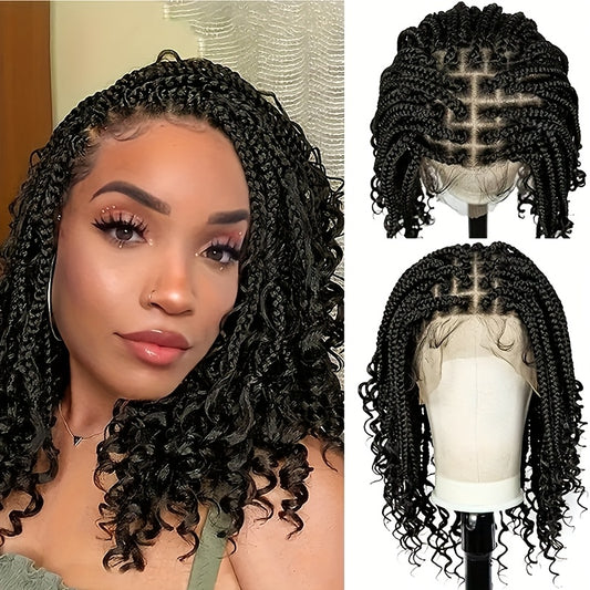 16 Inch 13x6'' HD Lace Short Braided Wigs for Women Bob Knotless Boho Braided Wigs Hair Premium Synthetic Braided Lace Front Wig, Lace Front Wig Synthetic, Pre Plucked Lace Front Wig, Wig Braids, Wig, Lace Front Wig, Protecti