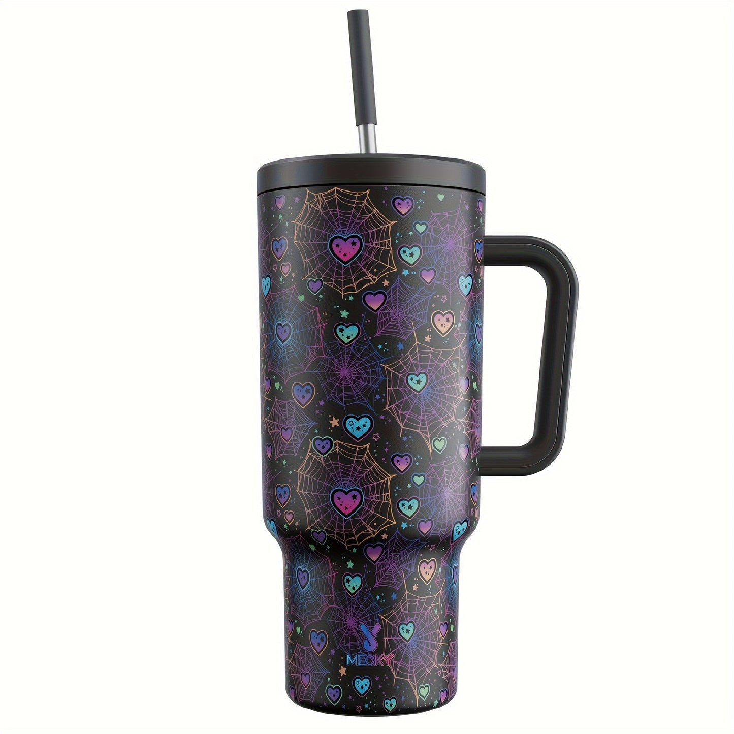 Meoky 1pc, Tumbler With Lid And Straw, 40oz Stainless Steel Insulated Water Bottle With Handle, Gift Drinking Cups, Keeps Cold For 24 Hours Or Hot For 10 Hours, Portable Suitable For Outdoor Camping, Hiking, Driving, Car Trav