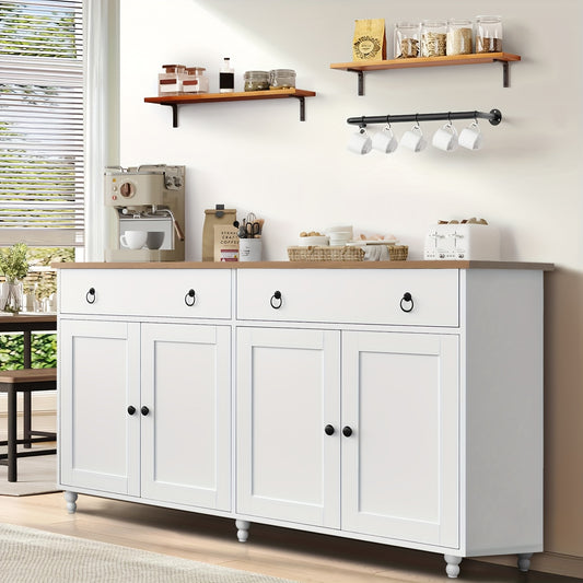 Buffet Cabinet With Storage, 55" Sideboard With 2 Drawers And 4 Doors, Modern Coffee Bar Cabinet, Wood Table For Kitchen, Dining Room, White/Black