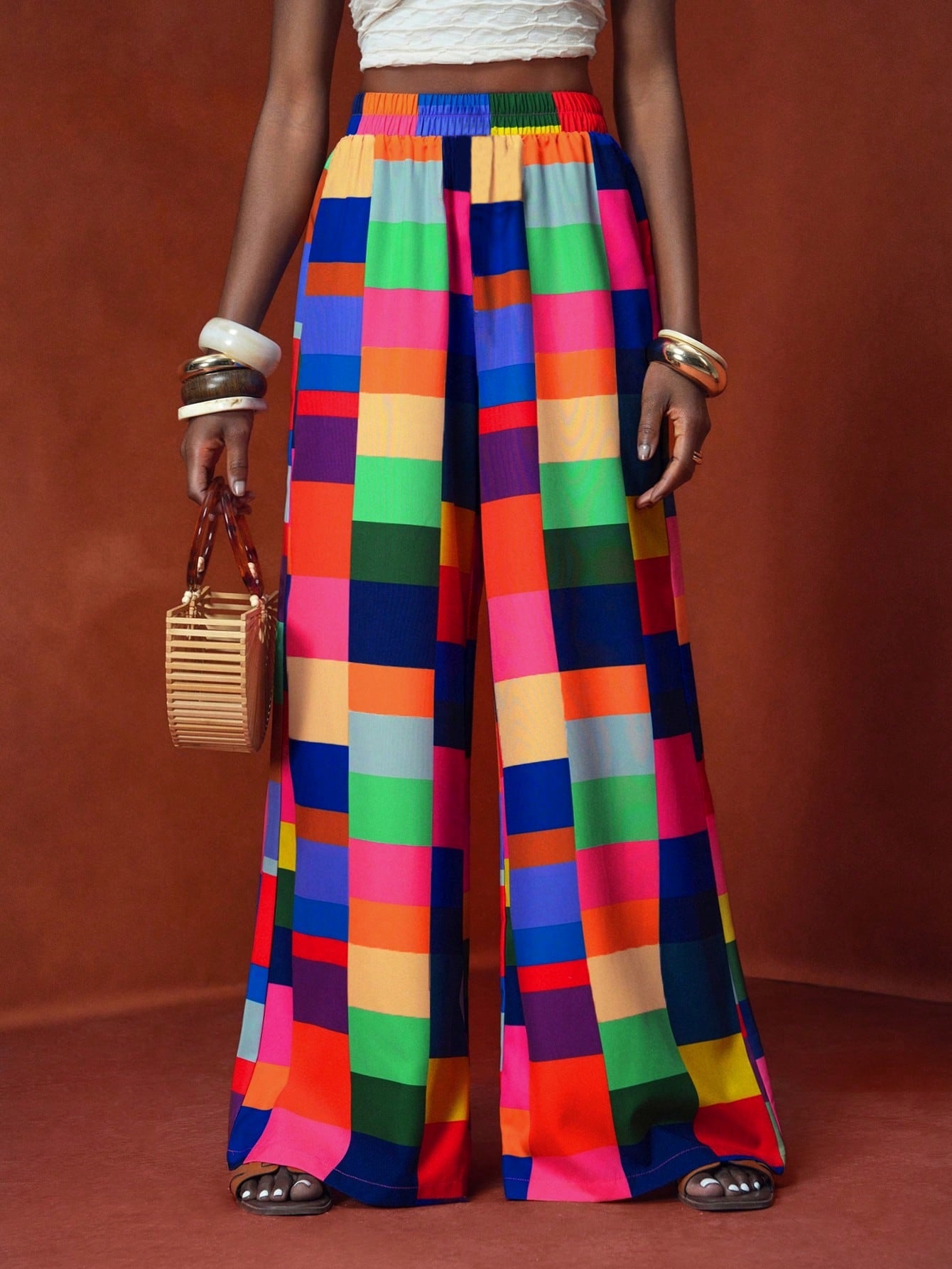 Women'S Vibrant Floral Print Wide-Leg Pants - High-Waisted, Loose Fit, Lightweight & Breathable for Spring/Summer Vacation Style, Casual Beachwear, Vacation Clothing | Vibrant Print Pants | Lightweight Fabric, Elegant Pants F