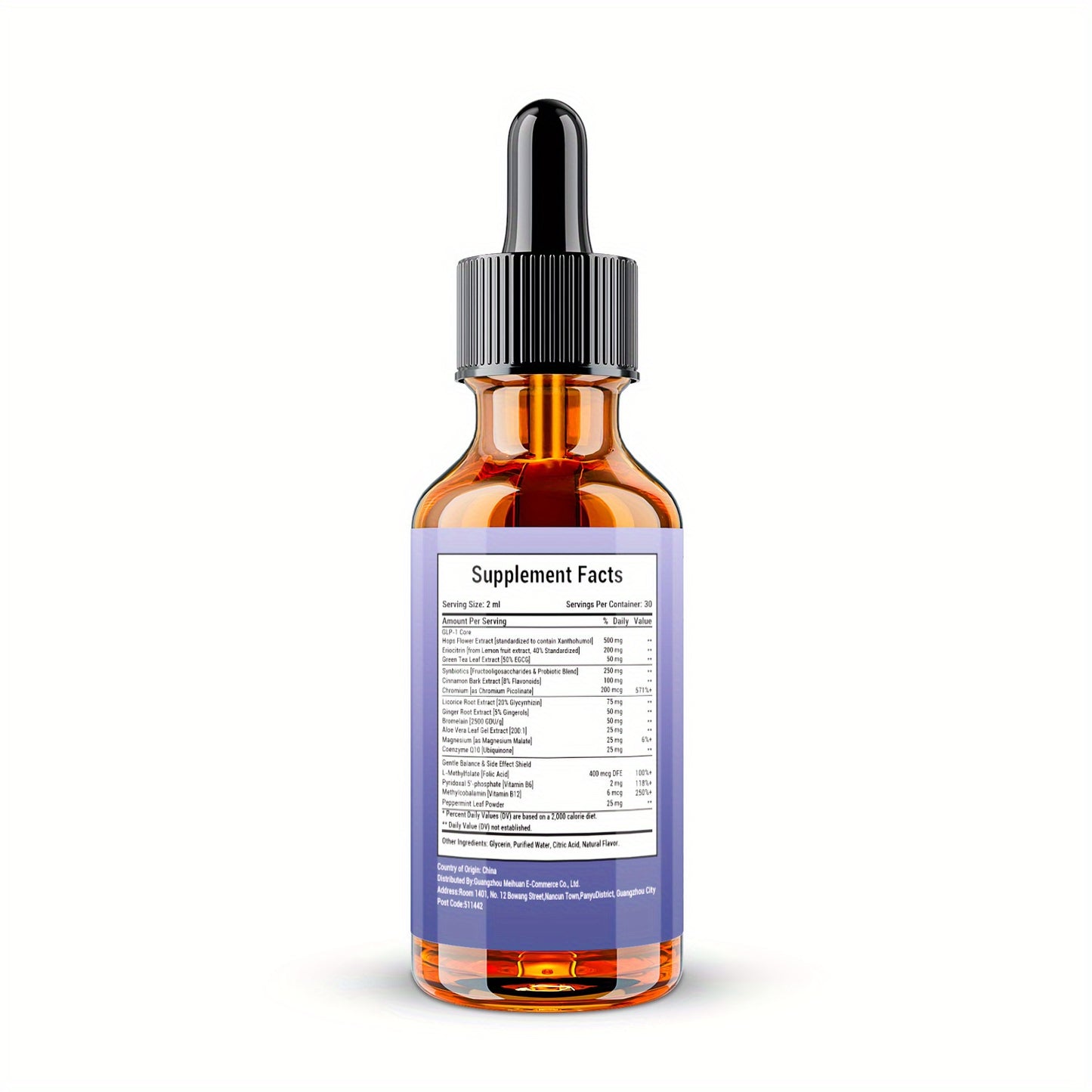 GLP-1 Daily Liquid Drops, GUT Health. Helps Appetite.B Vitamins, Ceylon Cinnamon, Probiotics, Ginger Root, Hops Flower, Green Tea, L-Methylfolate, Magnesium.Antioxidant, Balanced Diet, Suitable for Both Men and Women. Each Bo