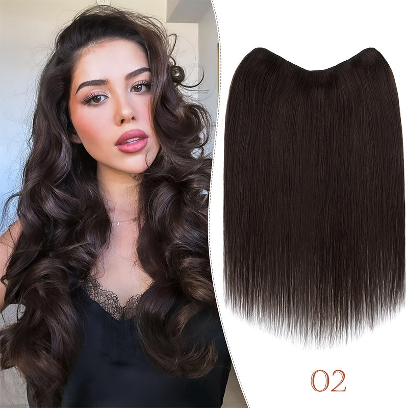 16-Inch Long Human Hair Clip In Extensions - Full Head V-Shaped Weft with 5 Clips, Natural Brown/Black/Blonde/Dark Brown/ Brown/Dirty Blonde/Chestnut Brown/Red Brown/White/Gray/ Auburn - Straight Hair Extension for Women, Bal