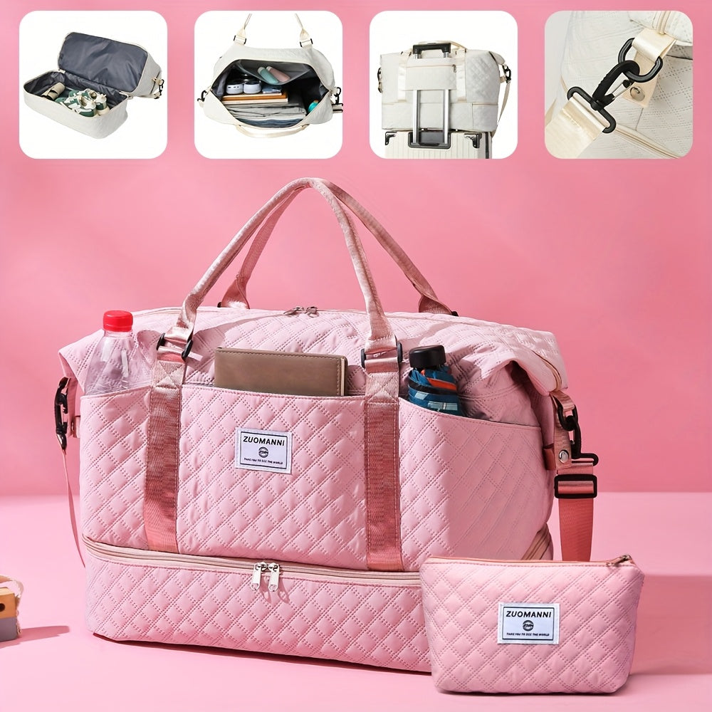 Large Capacity Travel Gym Bag Women'S Combo Letter Bag Valentine'S Day Gift Multifunctional Luggage Duffel Stitched Short Long Trip Tote with Independent Shoe Compartment Multi-Pocket Design