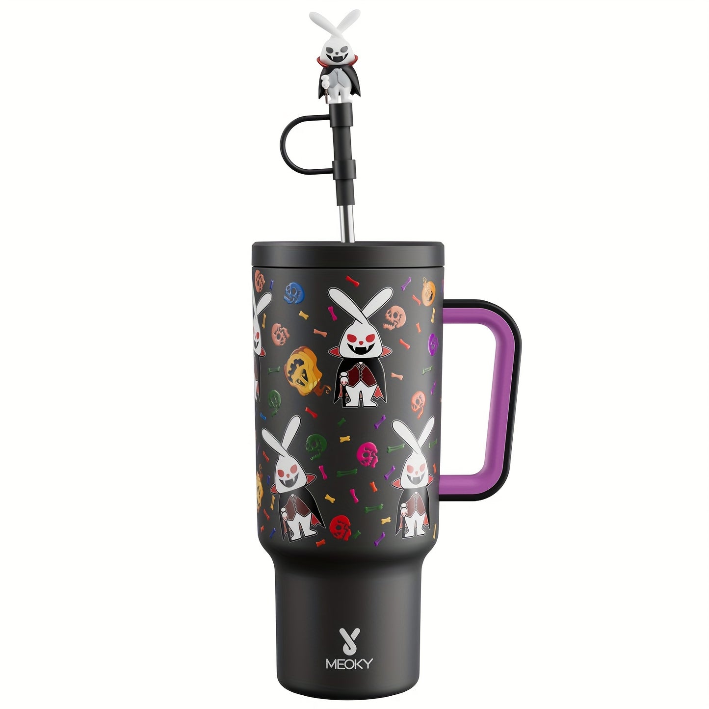 Meoky 1pc, Tumbler With Lid And Straw, 40oz Stainless Steel Insulated Water Bottle With Handle, Gift Drinking Cups, Keeps Cold For 24 Hours Or Hot For 10 Hours, Portable Suitable For Outdoor Camping, Hiking, Driving, Car Trav