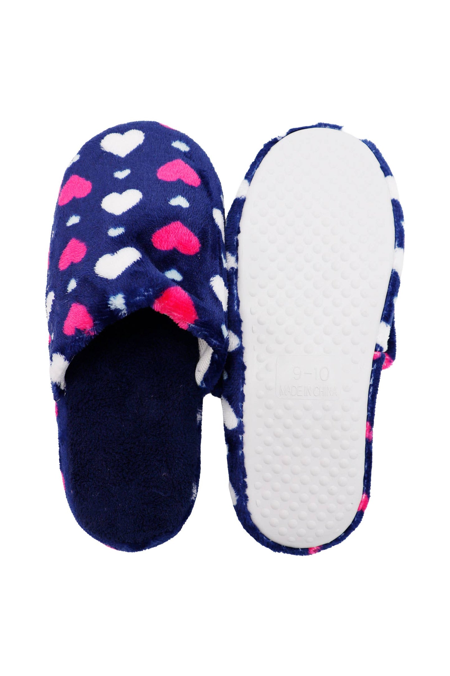 Heart Print Fuzzy Slipper Slides – Soft Foam Sole
