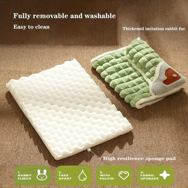 Four Seasons Dog Mat Washable Winter Sleeping Pad for Dogs, Green Soft Spinal Protection