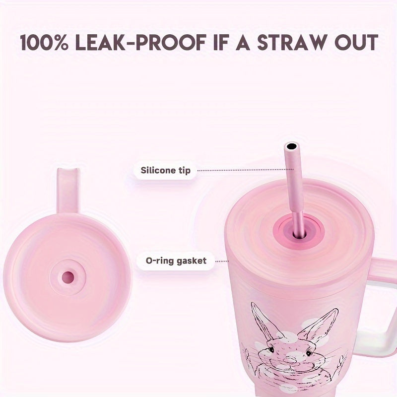 Meoky 40oz Insulated Stainless Steel Water Bottle - Vibrant Butterfly Design, Keeps Drinks Hot/Cold for Hours, with Lid, Straw & Handle - Ideal for Outdoor Activities, Camping, Hiking, Car Travel - Perfect Easter Gift