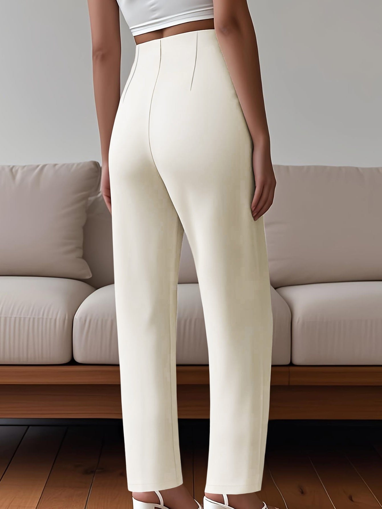 Women's Elegant Solid Black Trousers with Hidden Zipper Closure - Structured Non-Stretch All-Season Work Pants for Commuting, Travel & Professional Attire, Machine Washable Tailored Fit, High Waist Trouser Pants for Women, Pa