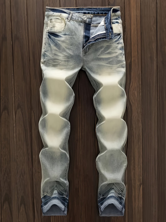 Men's Light Blue Washed Denim Straight-Leg Jeans