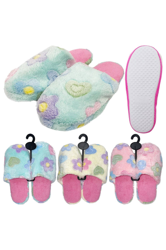 Fuzzy Flower Fleece Lounge Slippers