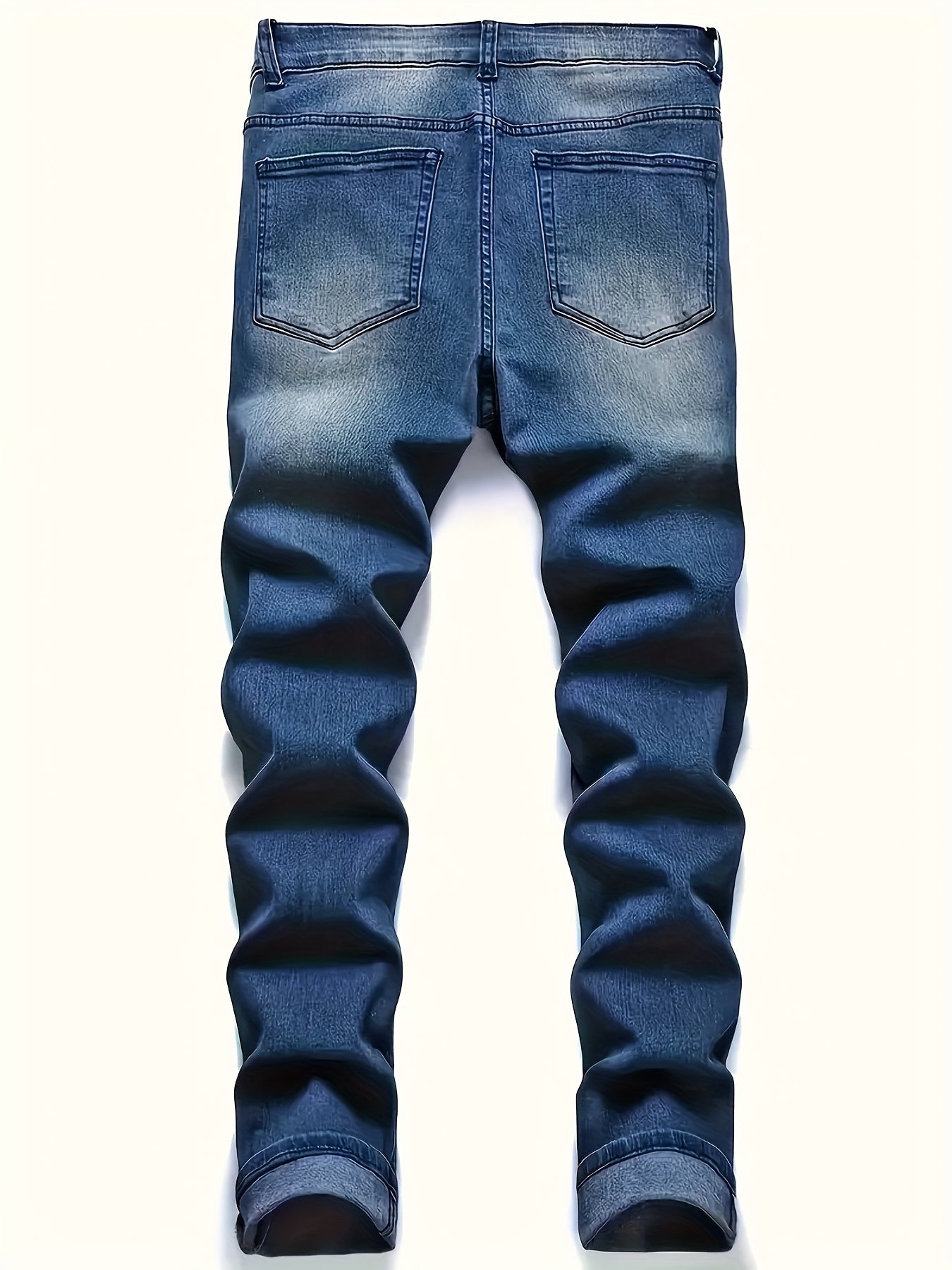HME Men'S Slim-Fit Straight-Leg Denim Jeans - Mid-Rise Vintage Washed Blue, Stretch Comfort, YKK Zipper Closure, Breathable Rayon Blend, All-Season Casual & Business Wear, Slim Jeans, Midrise Denim, Designer Jeans, Comfortabl