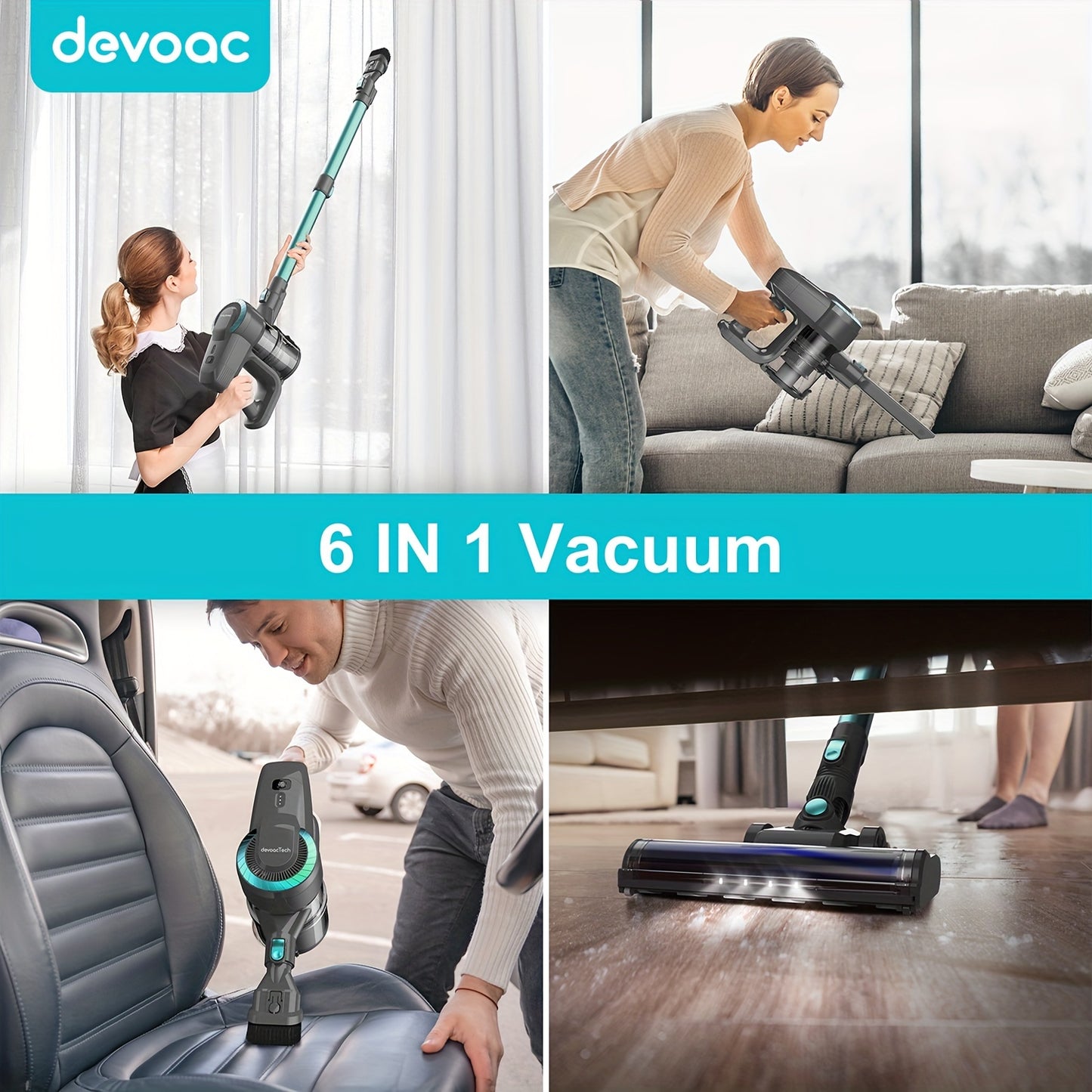 N300 Cordless Vacuum Cleaner for Home, 6-in-1 Rechargeable Powerful Lightweight Handheld Vacuum Cleaner, Running Time 45 Minutes, 48.58oz Dust Cup, Vacuum Cleaner for Home, Hardwood Floor, Carpet And Pet Hair