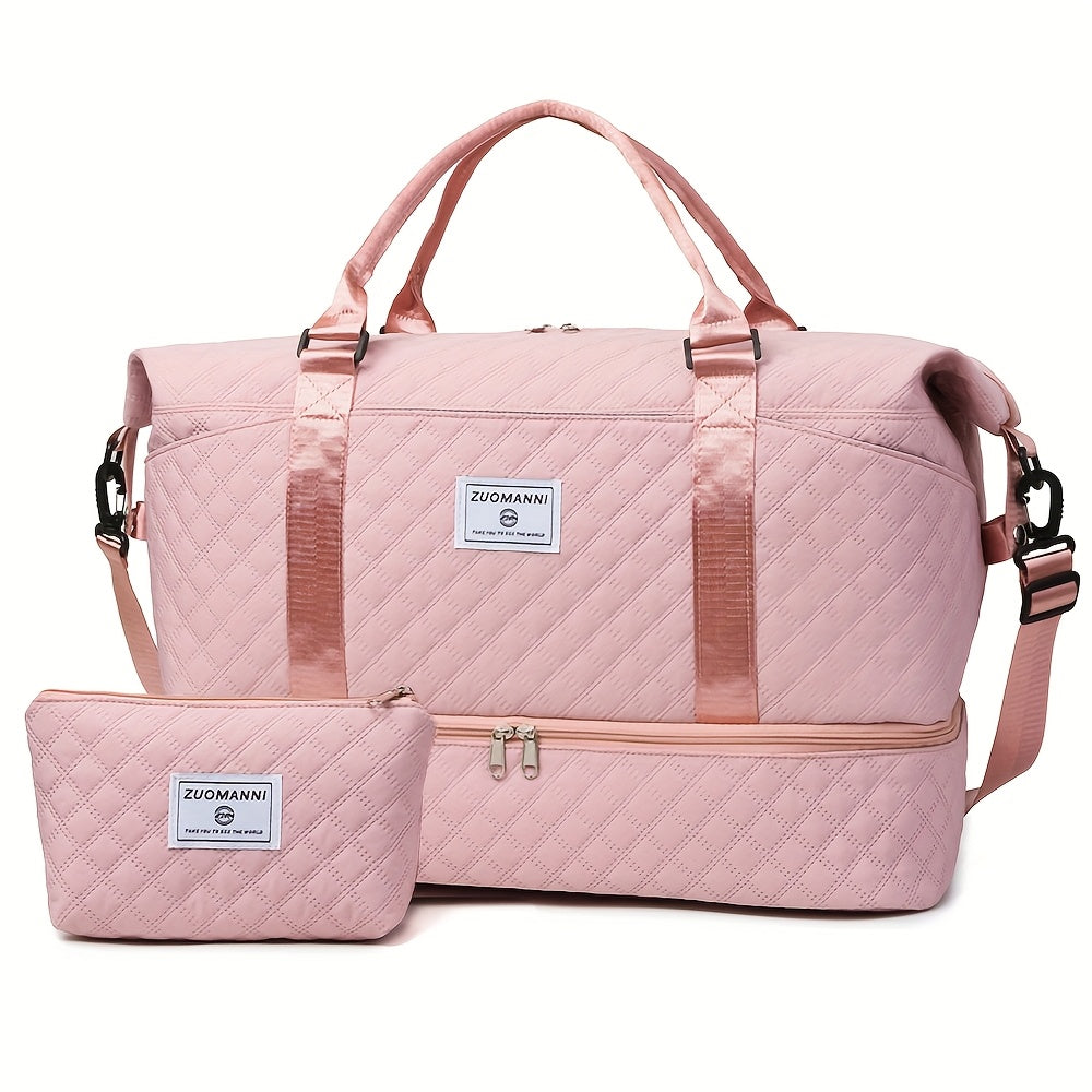 Large Capacity Travel Gym Bag Women'S Combo Letter Bag Valentine'S Day Gift Multifunctional Luggage Duffel Stitched Short Long Trip Tote with Independent Shoe Compartment Multi-Pocket Design