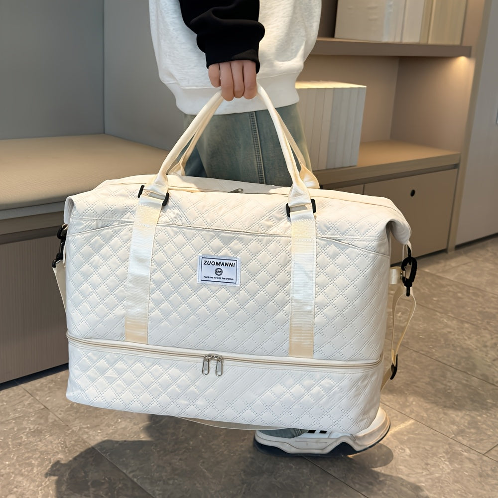 Large Capacity Travel Gym Bag Women'S Combo Letter Bag Valentine'S Day Gift Multifunctional Luggage Duffel Stitched Short Long Trip Tote with Independent Shoe Compartment Multi-Pocket Design