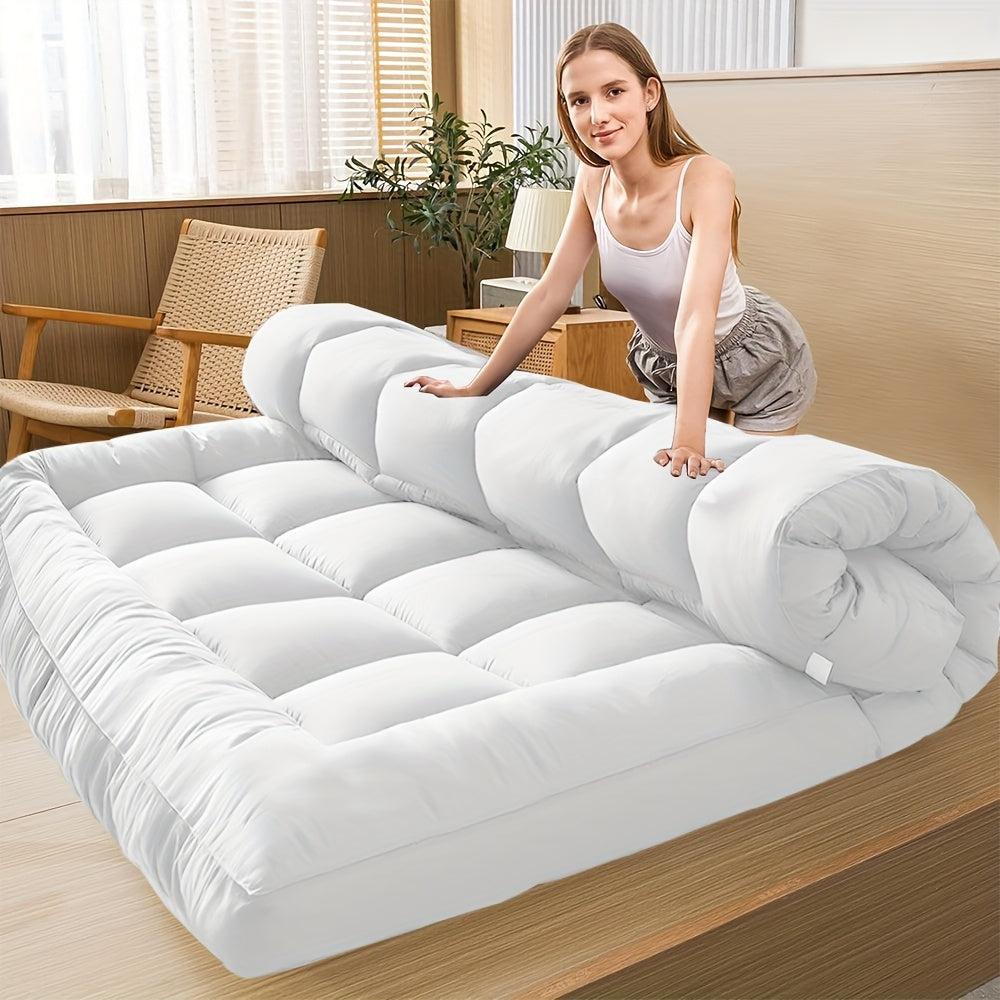 Thicken Floor Futon Cooling Mattress, 1000GSM Queen Size Japanese Tatami Mattress, Foldable Japanese Twin Floor Mattress Tatami Mat, Non Slip Sleeping Pad, Soft Roll Up Bed Student Dormitory Mattress Topper, Camping Couch Bed