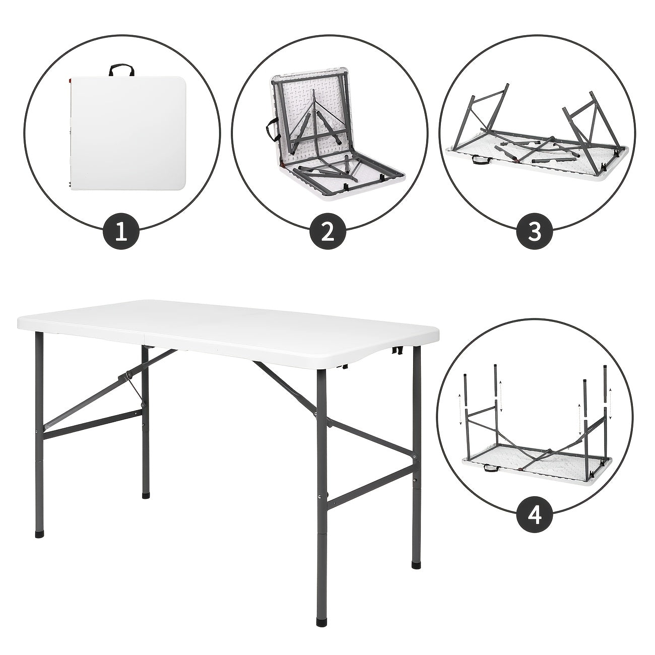 Folding Table 30*20inch/4ft/6ft Portable Heavy Duty Plastic Fold-In-Half Utility Table Indoor Outdoor Adjustable Height Folding Table with Carrying Handle, Office, Camping And Party, Back to School