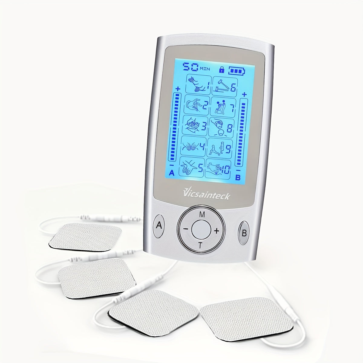 [Portable TENS Stimulator] Portable Rechargeable TENS Unit Muscle Stimulator Machine | 1pc Independent Dual Channel, 10 Modes, 20 Levels of Intensity, with 4pcs 2"x2" Premium Electrode Pads