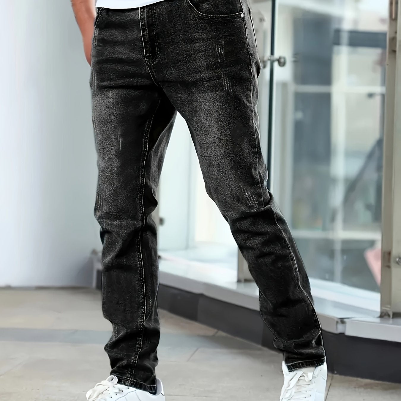 Men'S Jeans Slim Blue Stretch Men'S Simple Casual Small Straight Business Men'S Pants, Suitable For All Seasons