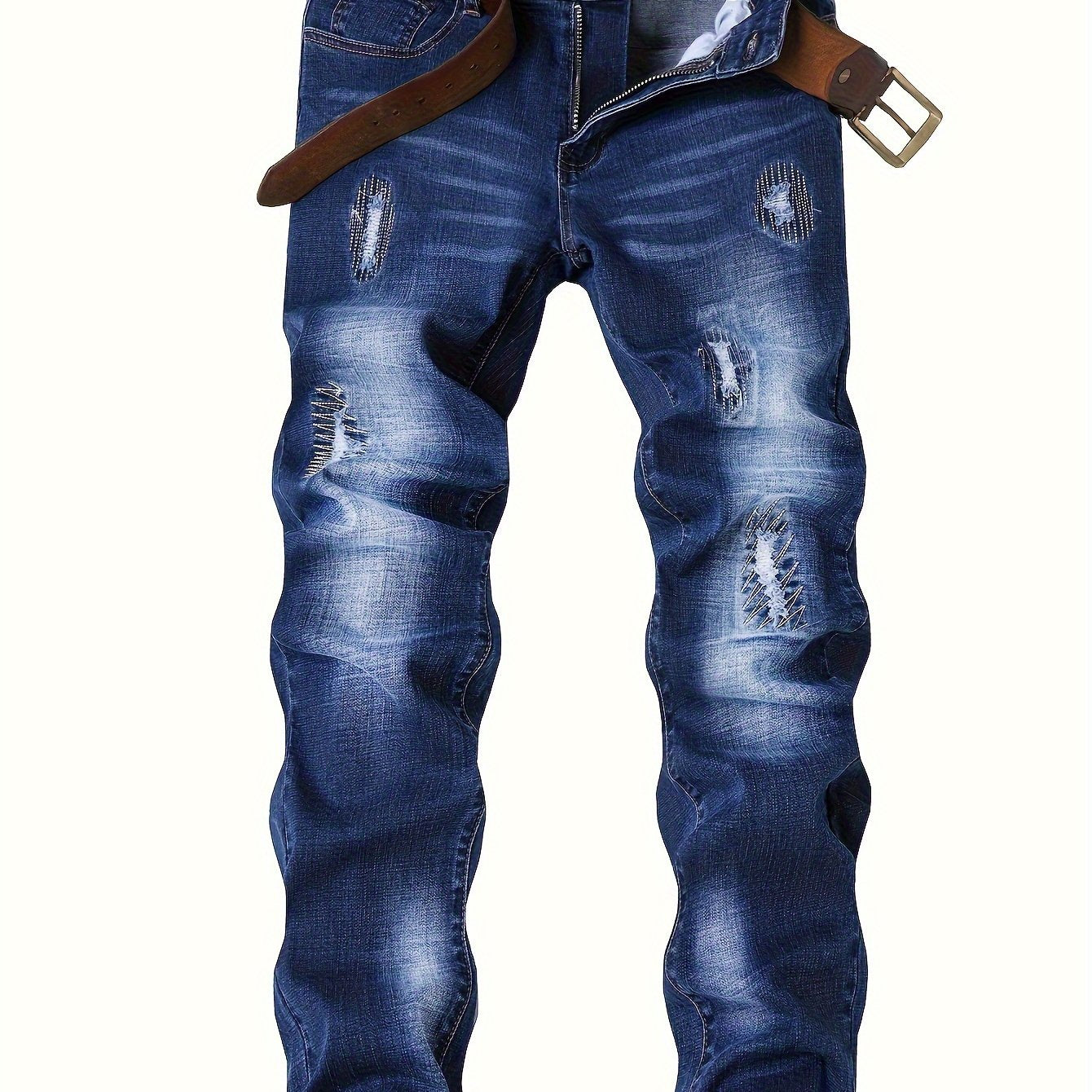 Men'S Slim Fit Stretch Jeans - Black, Slimming Denim Pants with Raw Hem & Button Detail, Versatile for All Seasons, Everyday Basics, Versatile Jeans | Distressed Denim | Rugged Denim Fabri