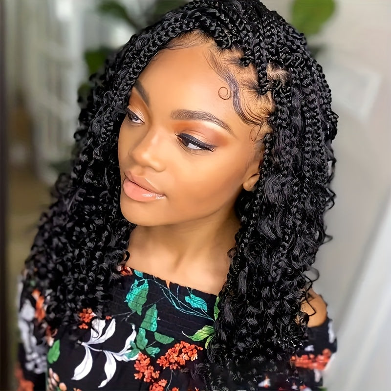16 Inch 13x6'' HD Lace Short Braided Wigs for Women Bob Knotless Boho Braided Wigs Hair Premium Synthetic Braided Lace Front Wig, Lace Front Wig Synthetic, Pre Plucked Lace Front Wig, Wig Braids, Wig, Lace Front Wig, Protecti